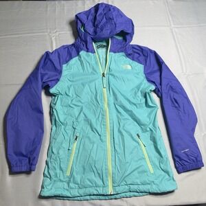 The North Face Windbreaker Rain XL Girls Purple Green Kids Outdoors Double Zip